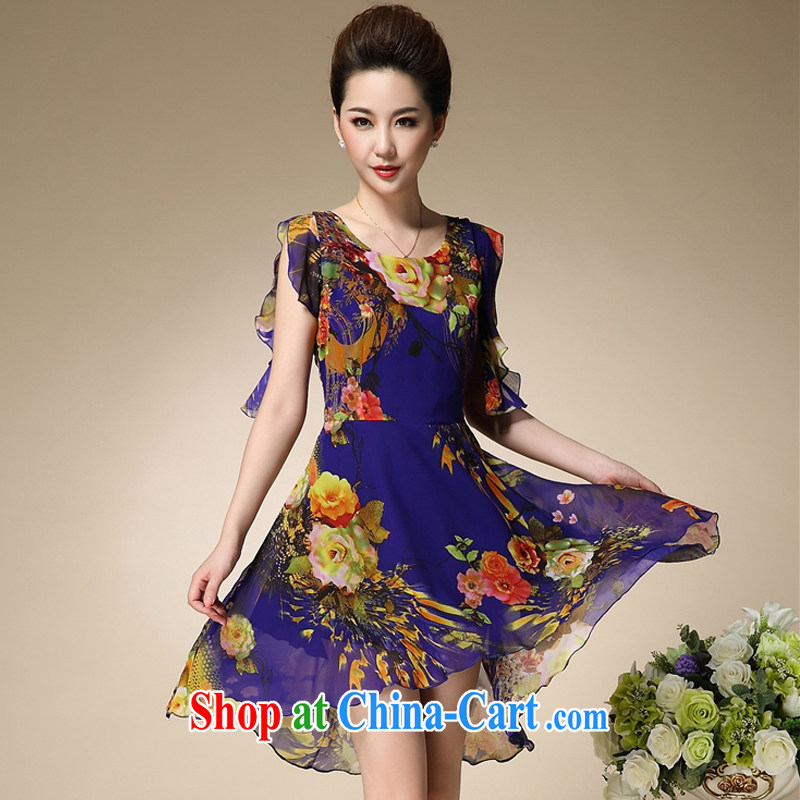 UYUK dress girls summer 2015 the Code women's clothing stylish stamp snow woven middle-aged ladies dress mother load Po blue XXXXL