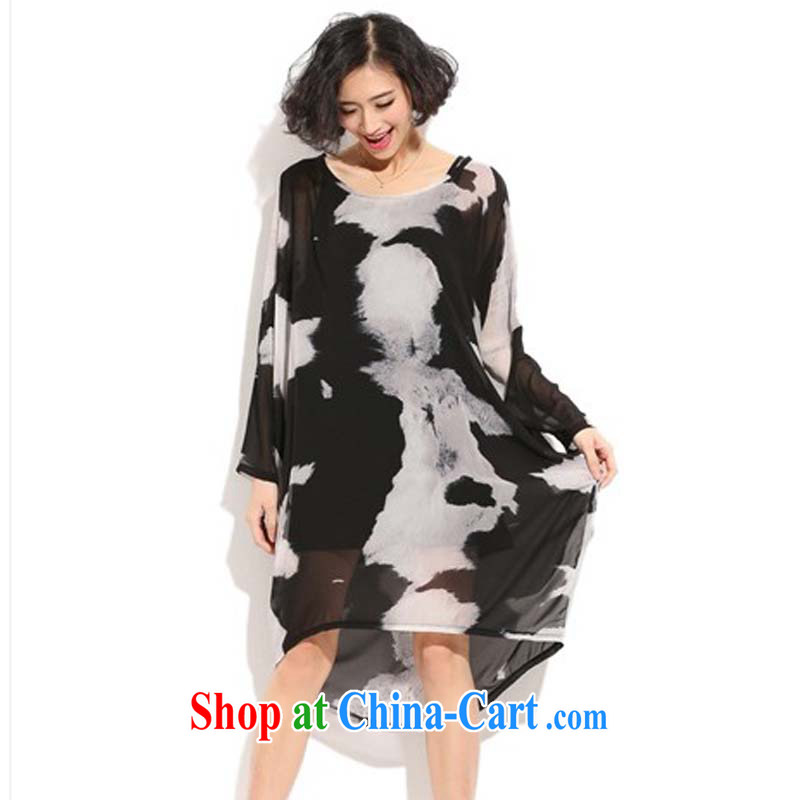 Colorful nickname Julia 2015 spring and summer, and indeed increase, female fat MM summer fat people video thin, two-piece loose snow woven dresses black XL