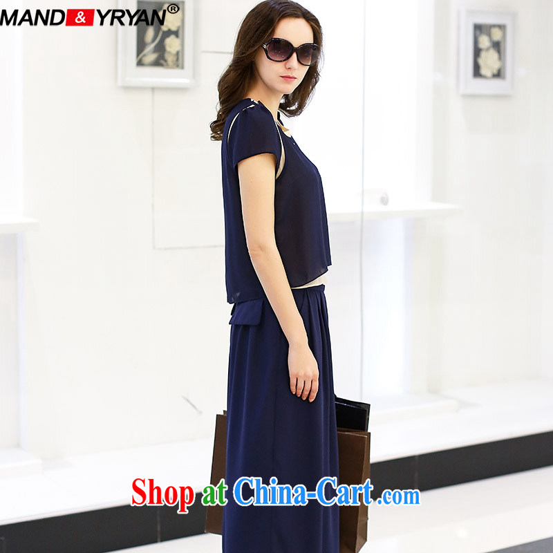 Romantic, new, the United States and Europe, female summer is the increased two-piece thick MM loose video thin package short-sleeved snow woven shirt + 9 loose pants blue/MDR XXXL 1943 150 - 160 Jack left and right, Mr. Laing (Mandyryan), shopping on the Internet