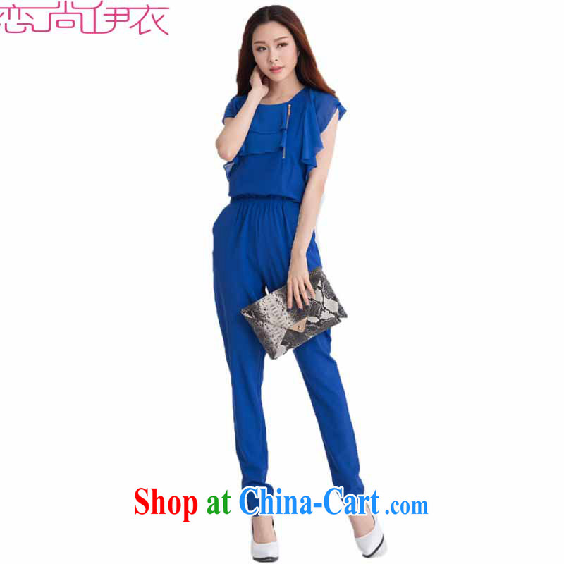 The 2015 new Summer Snow woven flouncing edge cuff zipper decor relaxed with elastic band for trousers even pants and indeed XL OL commuter-trousers blue XXL approximately 140 - 155 jack