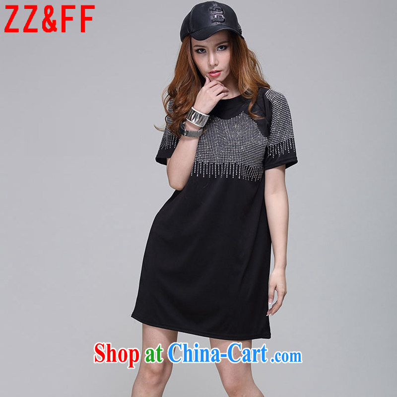 ZZ &FF 2015 summer new, larger female thick MM beauty dresses girls in long, T shirt female LYQ 9946 black XXXL, ZZ &FF, shopping on the Internet