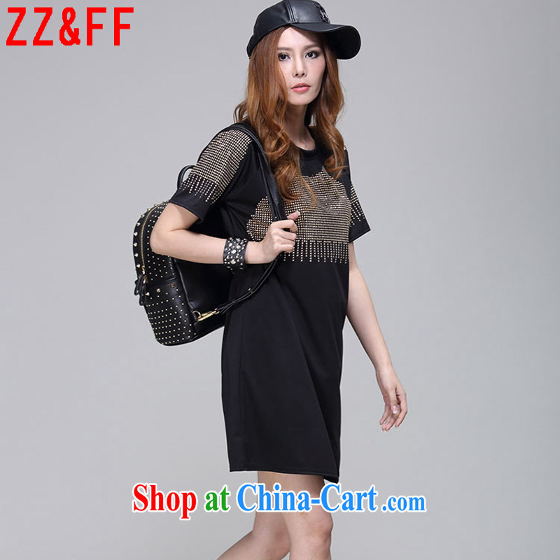 ZZ &FF 2015 summer new, larger female thick MM beauty dresses girls in long, T shirt female LYQ 9946 black XXXL, ZZ &FF, shopping on the Internet