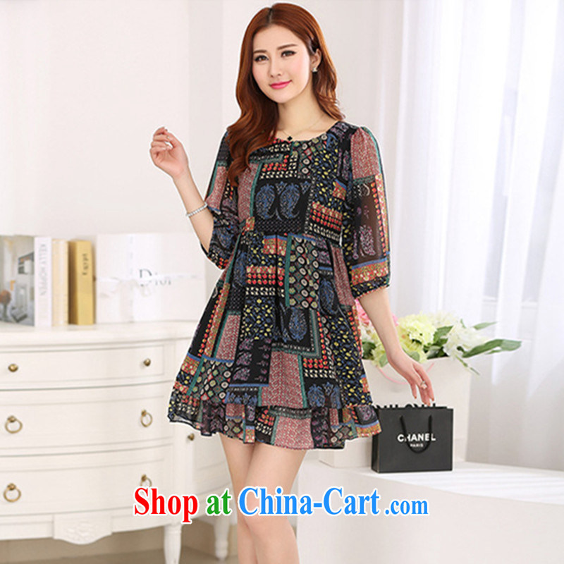 Find Cayman 2015 larger female Summer Snow woven dresses 5 XL loose double skirt with 7 sub-cuff flower skirt 1192 black 5 XL, find Cayman, shopping on the Internet