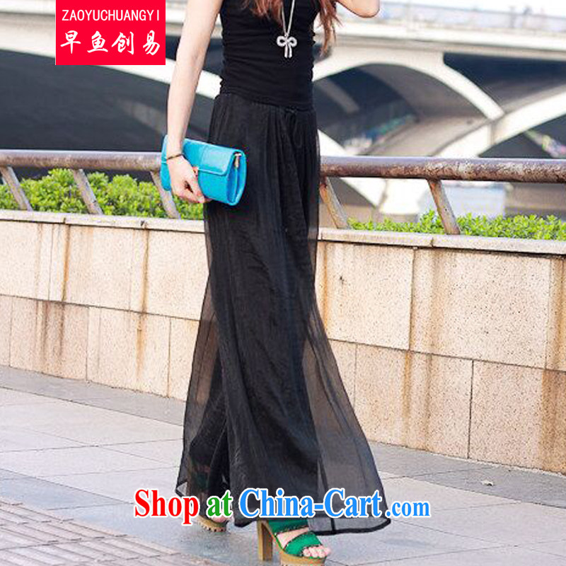 Earlier fish-easy-to-summer 2015 new Korean fashion ladies, snow woven loose the code high-waist skirts trousers wide leg trousers black XL