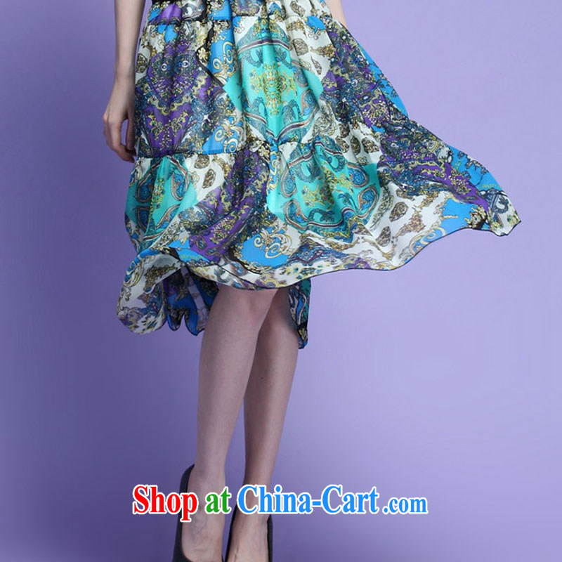 Loved summer new leave of two part female temperament graphics thin short-sleeved larger female snow woven dresses bohemian beach long skirt 3708 blue 4 XL, loved (Tanai), online shopping