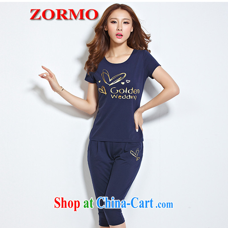 ZORMO 2015 summer new hot stamp the fat XL Sport Kits mm thick stretch cotton leisure suite royal blue 4 XL