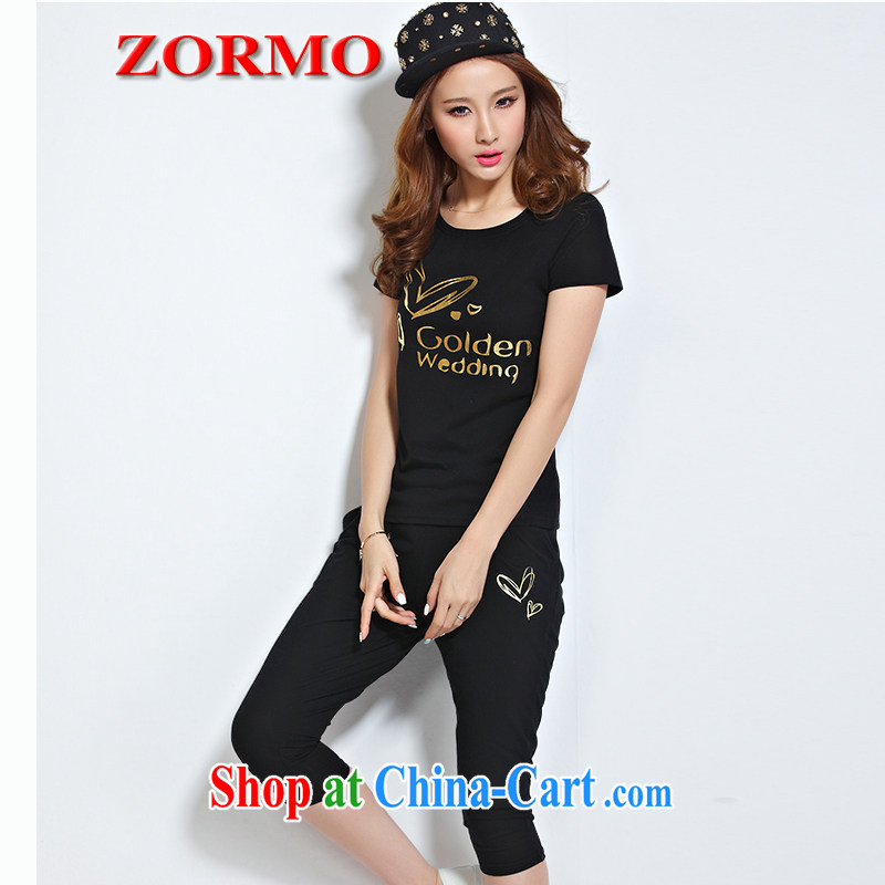 The ZORMO Code women Leisure package letter stamp XL T shirt + 7 pants 2 piece mm thick campaign kit black 5 XL