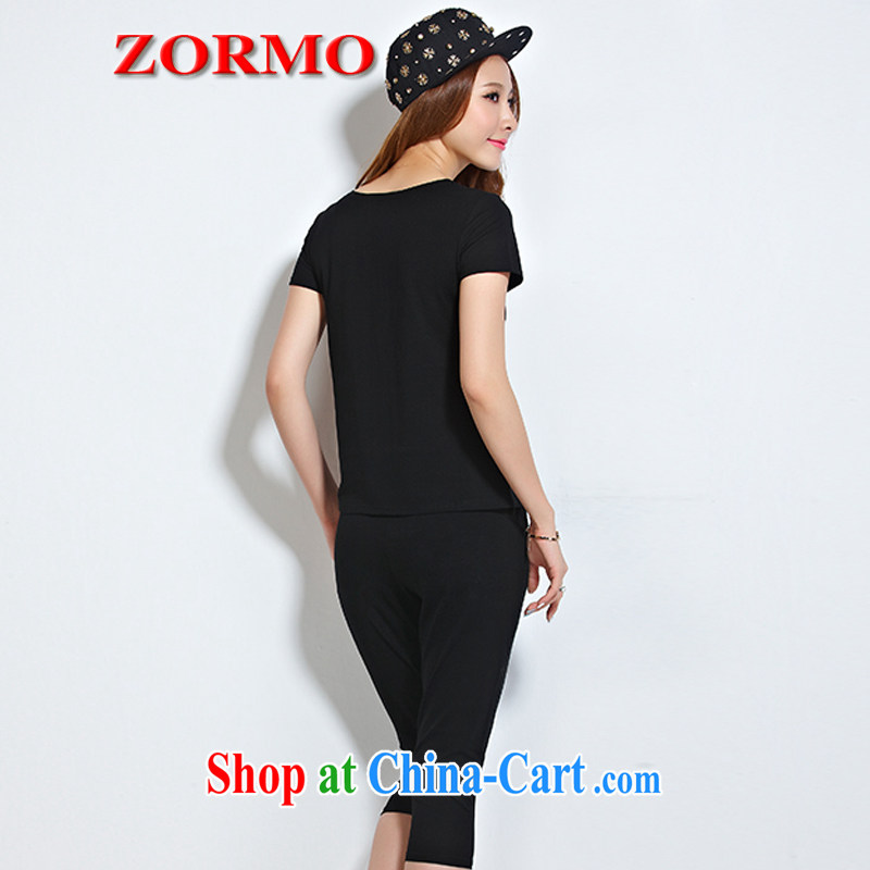 ZORMO larger female Leisure package letter stamp XL T shirt + 7 pants 2 piece mm thick campaign kit black 5 XL, ZORMO, shopping on the Internet