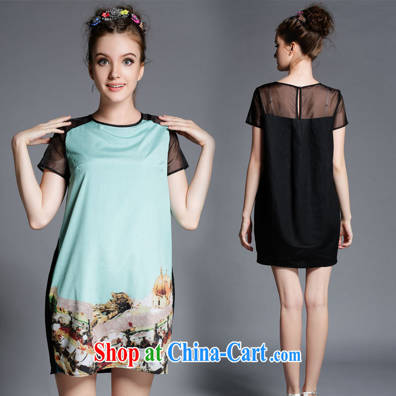 Joe Angel in the summer, the larger female female dresses fluoroscopy the root yarn stitching the flower stamp short-sleeve dresses and indeed increase code has been casual dress 5 XL, Joe Angel (KRZY), online shopping