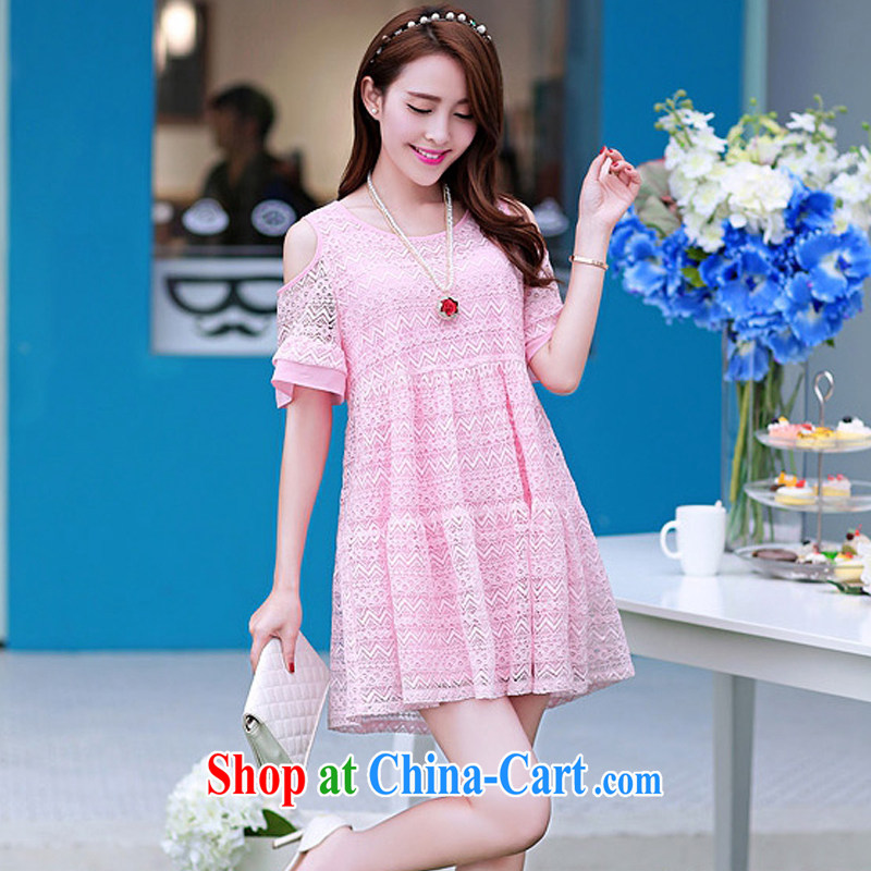 Vincent van Gogh, ballet summer 2015 new emphasis on her sister and indeed increase, female loose video thin solid color round-collar short-sleeve cuffs dress pink large code XXXXL, Van Gogh painted the buds (FANYILEI), online shopping