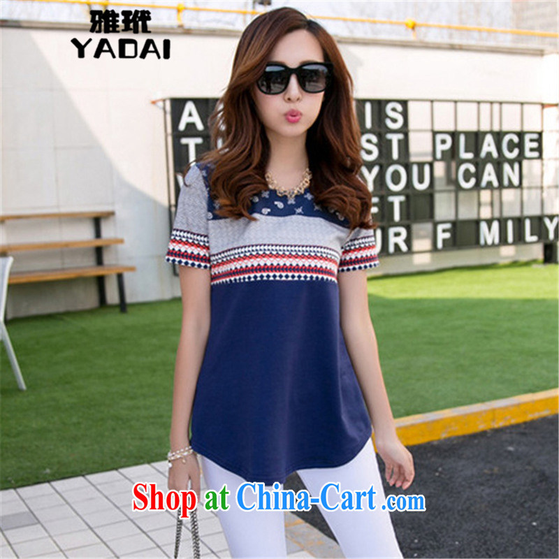 And Jacob zigzagging 2015 summer Korean lax round-collar larger female cotton T pension 586 blue XL