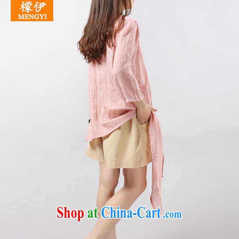 Was the 2015 summer new, larger female arts, 5 cuff cotton Ma Air Conditioning T-shirt anti-嗮 T-shirt does not rule shirt Q 3532 leather pink XXL, was Iraq (Mengyi), online shopping