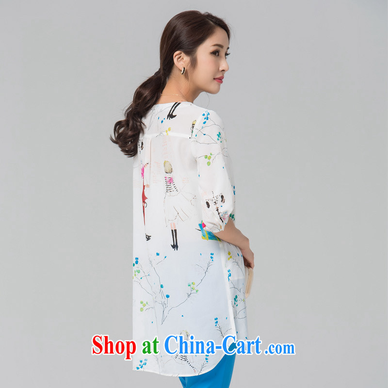 Blue Water XL female T pension 2015 summer new thick MM stamp loose cuff in the long, snow-woven shirts large white code 4 XL, blue water (lrosey), shopping on the Internet