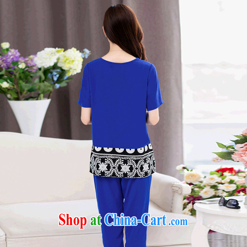 Autumn in the north 2015 summer new women with large, female Two-piece (short-sleeve T-shirt + 7 pants) 9010 Blue Kit 3 XL, autumn in the north, and on-line shopping