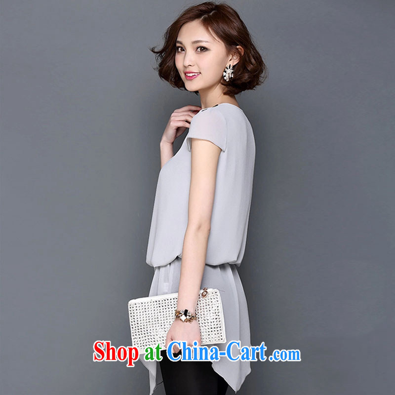Korean Beauty Qi 2015 summer new, larger female decoration, embroidery V collar, long, loose short-sleeved snow woven shirts female 694 light gray XXXL, Korean Beauty Qi, shopping on the Internet
