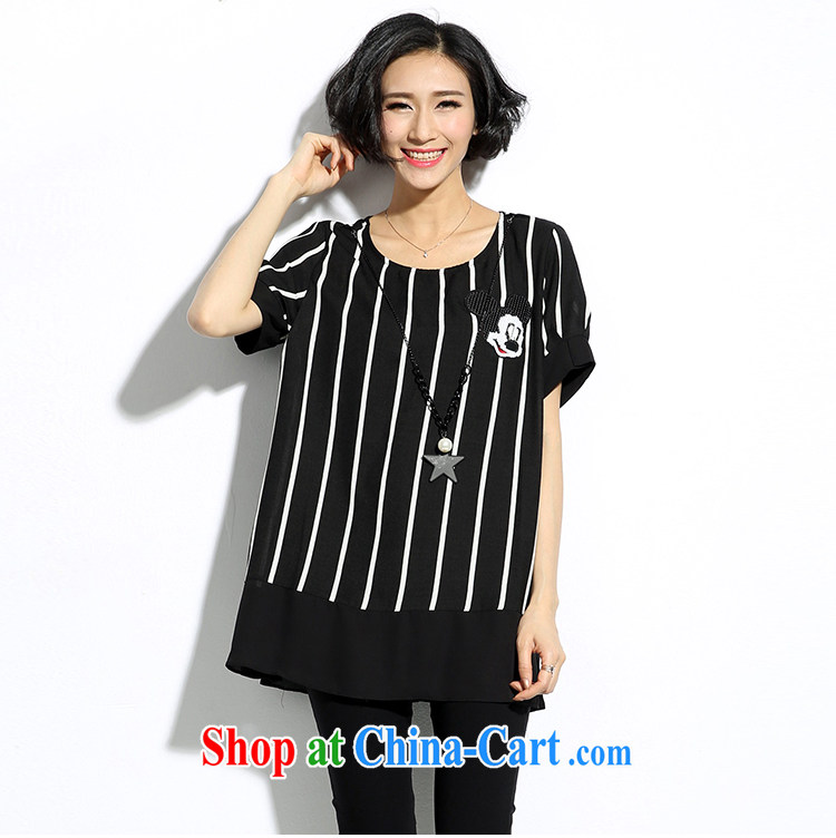 Manchester silk, high-end large, female fat MM summer 2015 Card, black-and-white striped loose video thin T shirt black 4 XL pictures, price, brand platters! Elections are good character, the national distribution, so why buy now enjoy more preferential! Health