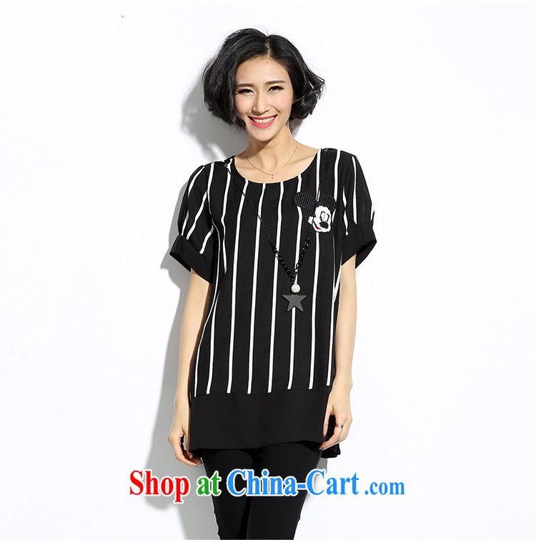 Manchester silk, high-end large, female fat MM summer 2015 Card, black-and-white striped loose video thin T shirt black 4 XL pictures, price, brand platters! Elections are good character, the national distribution, so why buy now enjoy more preferential! Health