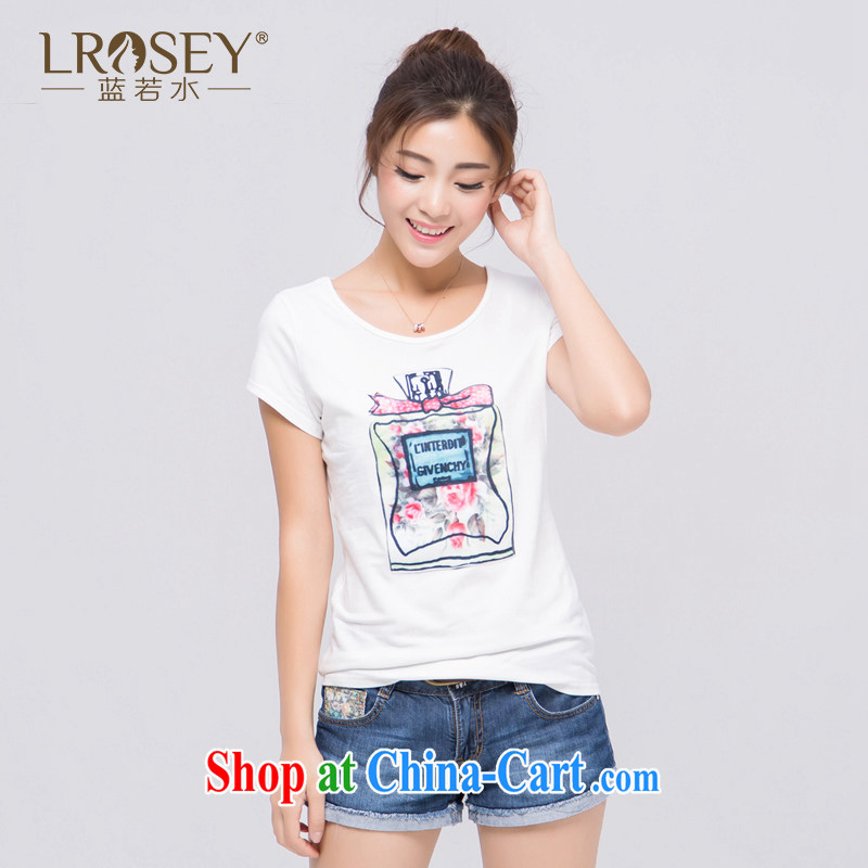 blue if the water large, female 2015 summer new thick MM fashion round stamp duty for a short-sleeved shirt T Black Large Number 3 XL, blue water (lrosey), shopping on the Internet