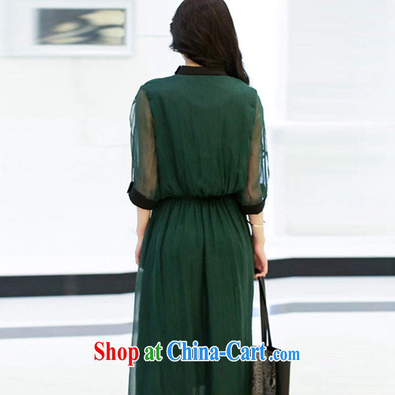 Tang year summer new, modern Europe and silk dresses larger female-waist graphics thin and thick and long skirt dark green 1952 XL 3 150 - 160 jack, Tang, and shopping on the Internet