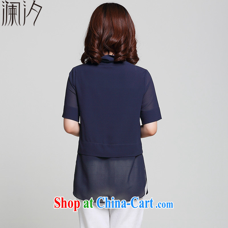 world leaves the fat XL 2015 summer new thick MM loose snow woven shirts girls summer T-shirt short-sleeved cardigan Navy 4 XL (150 - 170 ) World, leaves, and shopping on the Internet