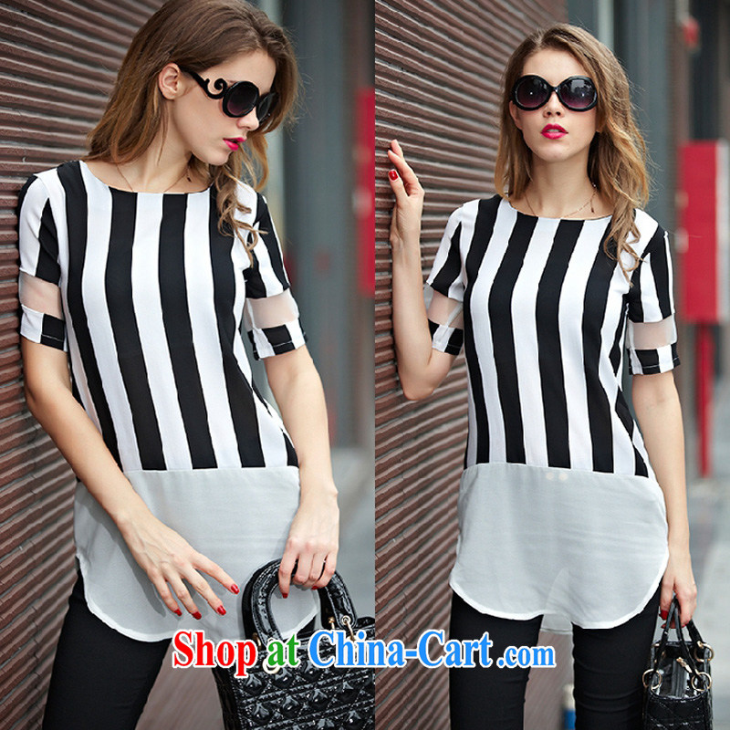 o Ya-ting 2015 New, and indeed increase, female summer thick mmT shirts loose T-shirt short-sleeved snow woven shirts black-and-white vertical streaks XL 5 recommended that you 175 - 200 jack, O Ya-ting (aoyating), online shopping