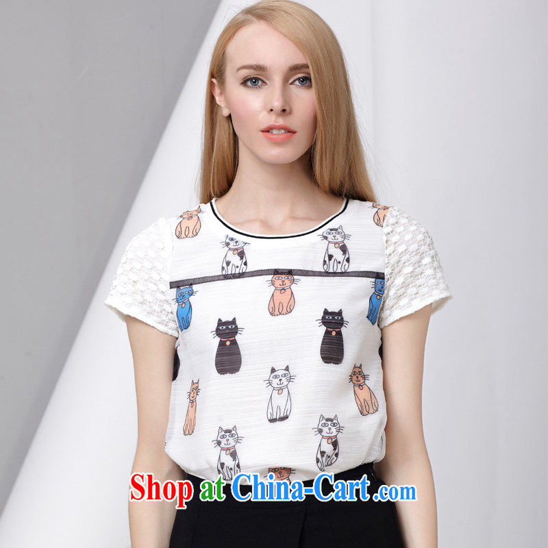 cheer for summer 2015 new products, female lady small kitten stamp graphics thin large short-sleeved T pension 2803 white 5 XL, cross-sectoral provision (qisuo), and shopping on the Internet