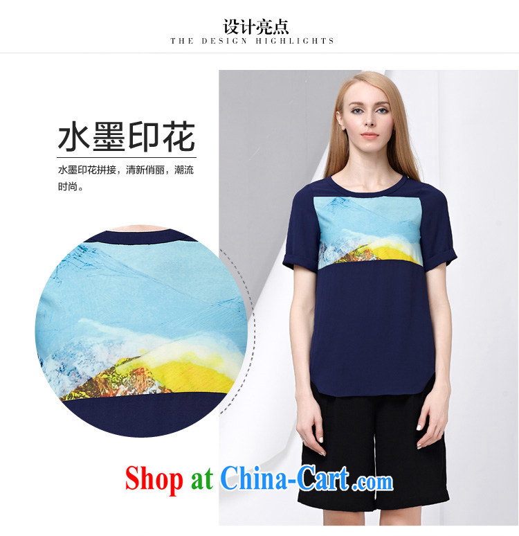cheer for summer 2015 new products, female Korean water and ink stamp thick sister graphics thin short-sleeved T shirt 2771 blue 5 XL pictures, price, brand platters! Elections are good character, the national distribution, so why buy now enjoy more preferential! Health