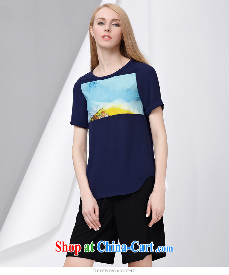 cheer for summer 2015 new products, female Korean water and ink stamp thick sister graphics thin short-sleeved T shirt 2771 blue 5 XL pictures, price, brand platters! Elections are good character, the national distribution, so why buy now enjoy more preferential! Health