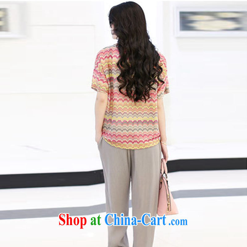 Yuan Bo summer new, the United States and Europe, female short-sleeve two-piece thick MM loose stamp knitting T shirt + pants Map Color 1953 XL 3 150 - 160 Jack left and right, Bo, and, on-line shopping