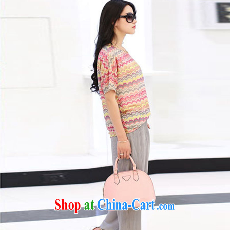 Yuan Bo summer new, the United States and Europe, female short-sleeve two-piece thick MM loose stamp knitting T shirt + pants Map Color 1953 XL 3 150 - 160 Jack left and right, Bo, and, on-line shopping