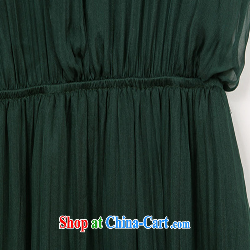 Yuan Bo summer new European and American style thick MM the waist graphics thin silk dress code the dress long skirt dark green 1952 XL 5 180 - 195 Jack left and right, cypress, and shopping on the Internet