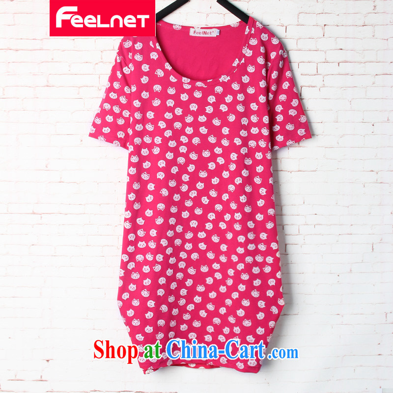 feelnet mm thick loose large graphics thin Korean version the code female summer new, long, short-sleeved T board of 1599 red 44 code - Recommendation 60 - 90 kg