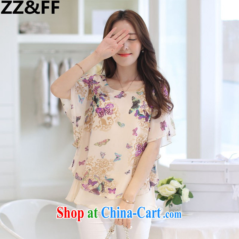 ZZ &FF summer 2015 new Korean version the code loose women leave the bat sleeves stamp snow woven shirts T-shirt girl summer 8668 purple temporarily out of stock XXL, ZZ &FF, shopping on the Internet