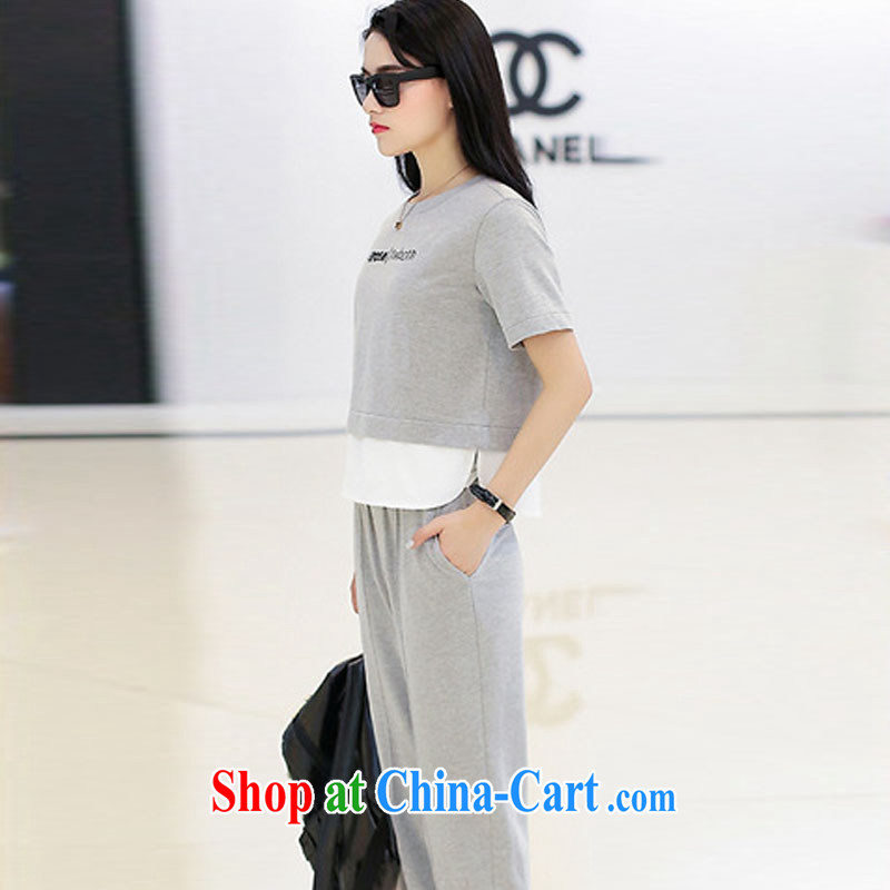 Yuan Bo summer new European and American style Leisure sweater two-piece large, female liberal T shirt + 7 sub-trousers light gray 1968 XL 3 150 - 160 Jack left and right, Bo, and shopping on the Internet