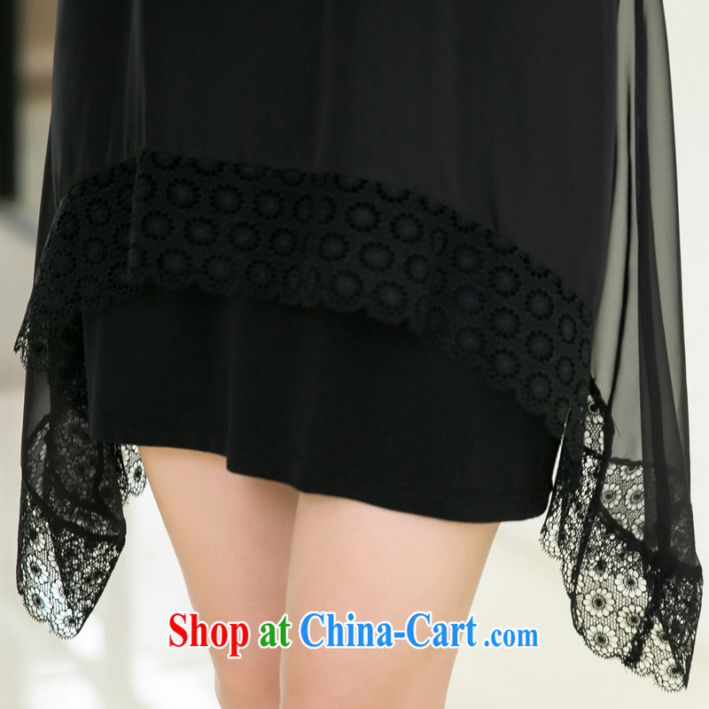 Huan Zhu Ge Ge Ge 2015 and indeed increase, female summer new thick mm loose video thin Openwork silk ballet yarn stitching short-sleeved dress 5206 black 3 XL, giggling auspicious, shopping on the Internet
