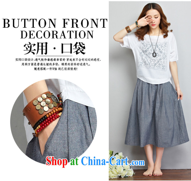 Princess 慕容 short-sleeved cotton the dresses women 2015 summer new, larger female loose cotton Ma T-shirt long skirt two piece retro art van white T-shirt + jeans color skirt XXL pictures, price, brand platters! Elections are good character, the national distribution, so why buy now enjoy more preferential! Health