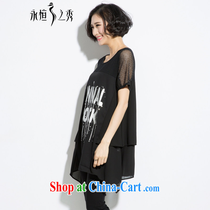 Eternal show the fat XL girls T-shirts thick mm summer 2015 new thick sister fat, video thin, long, Korean hot letter stamp loose T shirt black 2XL, eternal, and the show, shopping on the Internet
