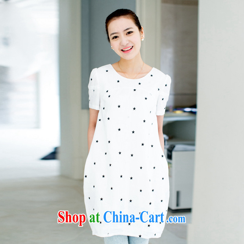 4 9 early in the fertilizer XL female thick MM 2015 summer new, fresh linen cocoon-dress white 3XL _44 yards_