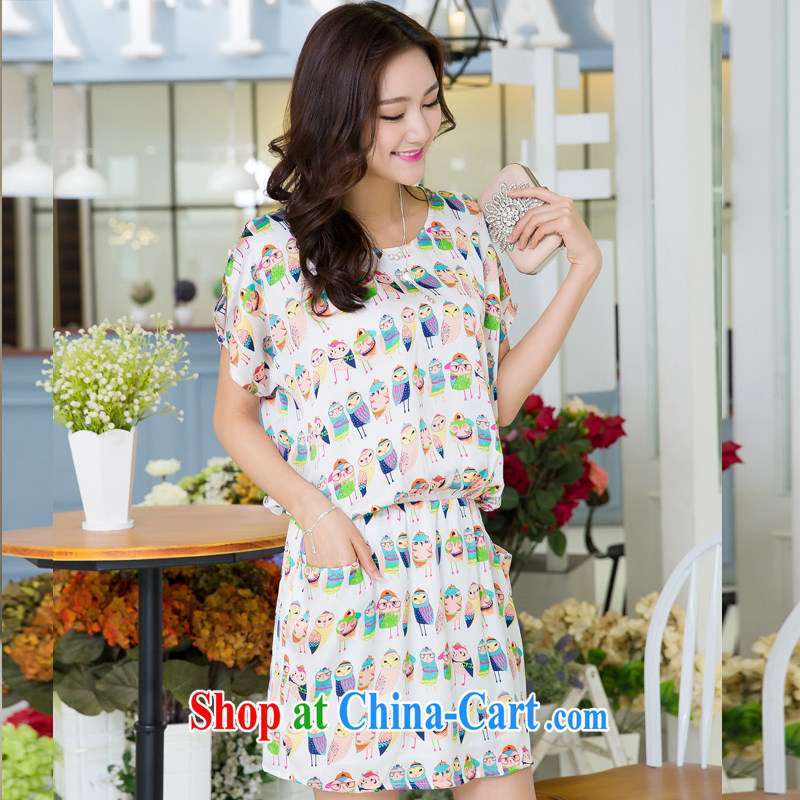 Huan Zhu Ge Ge Ge 2015 and indeed XL female summer new Korean version mm thick-waist graphics thin card stamp short-sleeved dresses X 5290 white 3XL, giggling auspicious, shopping on the Internet