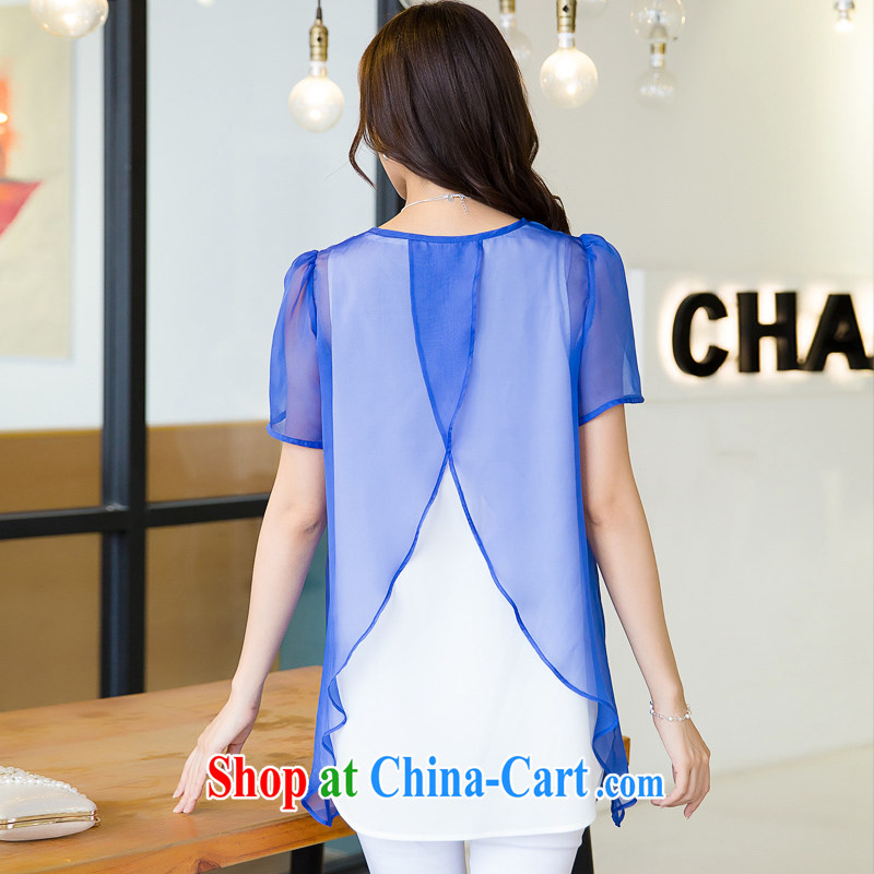 Huan Zhu Ge Ge Ge 2015 XL female summer new boxed thick mm loose video thin T shirts snow woven shirts both the inside and the outside piece female T-shirt 5289 blue 3 XL, giggling auspicious, shopping on the Internet