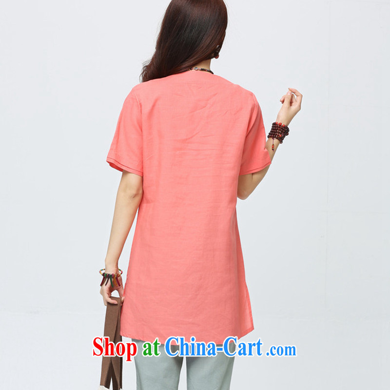 Poet, summer 2015 new large, loose video thin female cotton the literary 100 solid ground on T-shirt, long, linen painting Female short-sleeved shirt T Kang yellow XL, poet (YASHIREN), online shopping