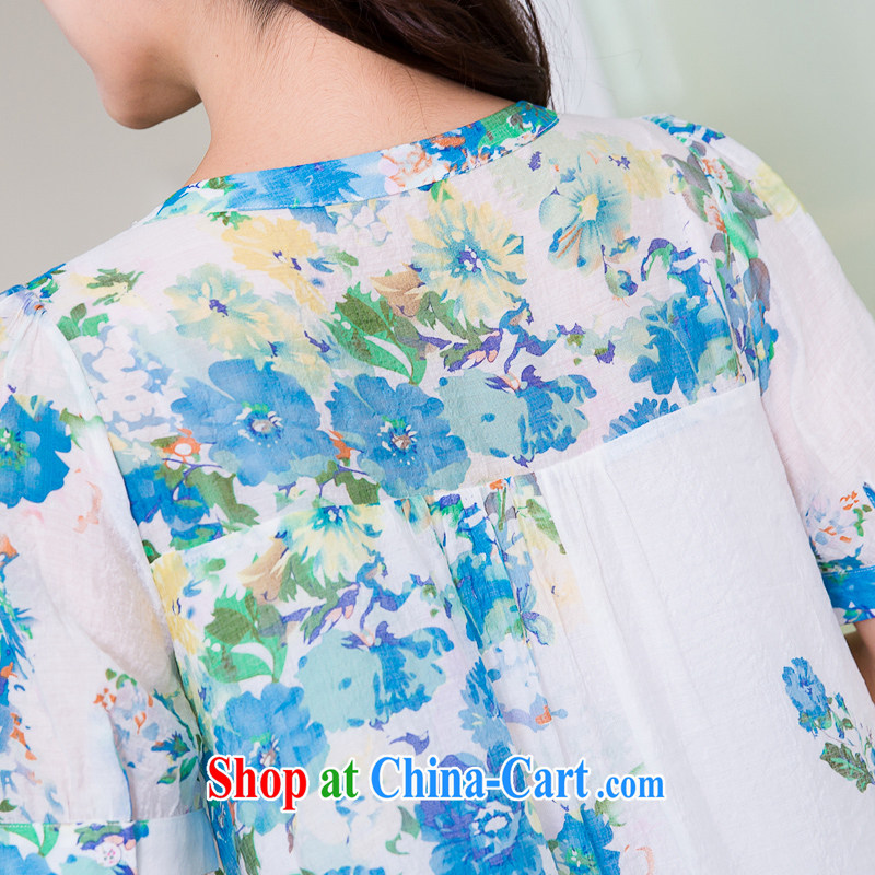 Huan Zhu Ge Ge Ge 2015 and indeed increase, female summer new thick mm video thin lace lace stylish stamp T shirt, long T-shirt girls 5261 blue 3 XL, giggling auspicious, shopping on the Internet