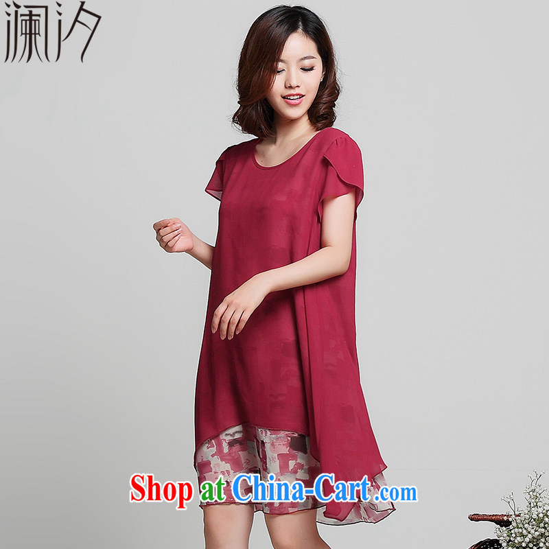 world leaves the fat increase code 2015 mm thick summer new stamp duty short-sleeved snow solid woven dresses maroon 4 XL, world Hsichih, shopping on the Internet