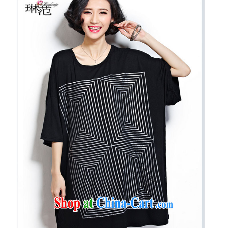 Lin van 2015 summer short-sleeved ultra loose the code leisure fashion dresses Korean version stamp T-shirt black large numbers are codes, Lin Fan (Leefanvip), shopping on the Internet