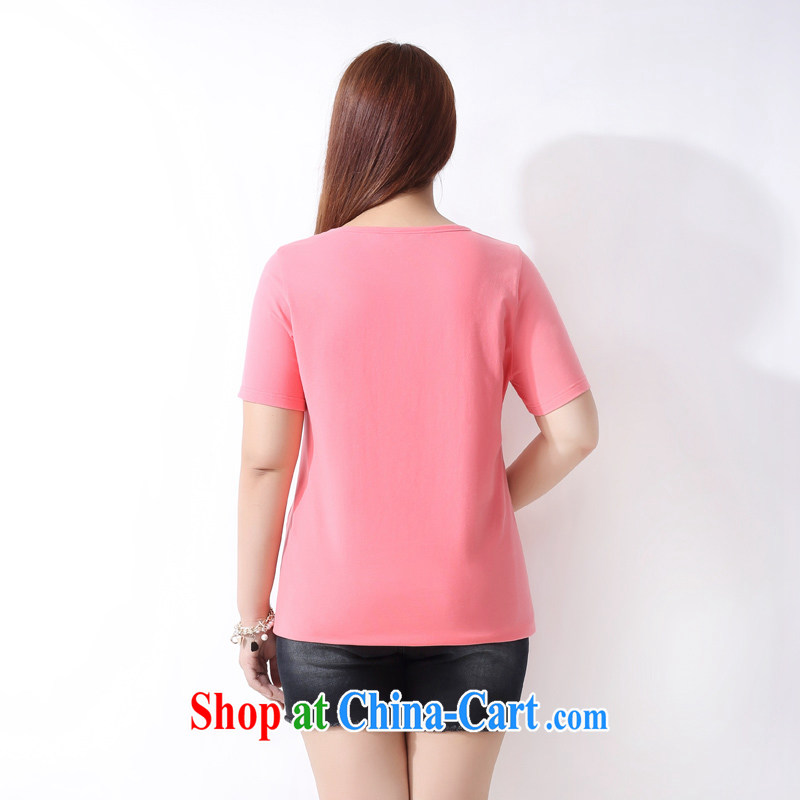 The multi-po 2015 summer new thick MM larger female Korean sweet pearl-embroidered short sleeves shirt T female A 3893 peach 3XL, the multi-po, Miss CHOY So-yuk (CAIDOBLE), online shopping