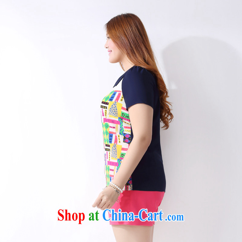 The multi-po 2015 summer new thick MM larger female stamp graphics thin knocked color short-sleeved shirt T female A 3850 blue 2 XL, the multi-po, Miss CHOY So-yuk (CAIDOBLE), online shopping