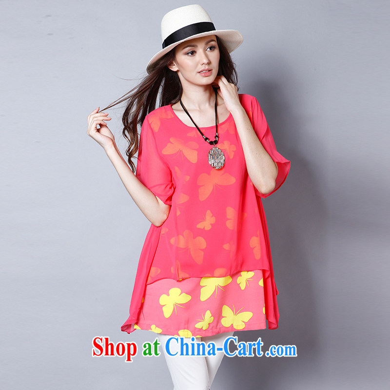 Connie's dream in Europe 2015 summer new, larger female thick mm butterfly stamp short sleeve loose snow woven dresses J 8222 the red XXL, Anne's dream, and, shopping on the Internet