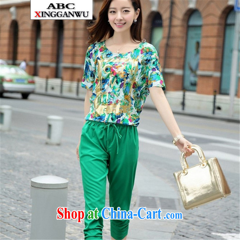 XGW 2015 summer is indeed the XL thick mm short-sleeve T-shirt 200 Jack thick sister Korean version 7 pants Leisure package pink large code L, ABCXINGGANWU, shopping on the Internet