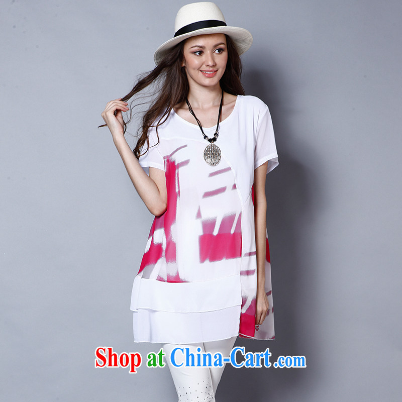 Connie's dream summer 2015 new Europe and America, the Code women mm thick stylish stamp long T-shirt girl loose short-sleeved snow woven shirts J160 white XXXXL, Connie dreams, shopping on the Internet