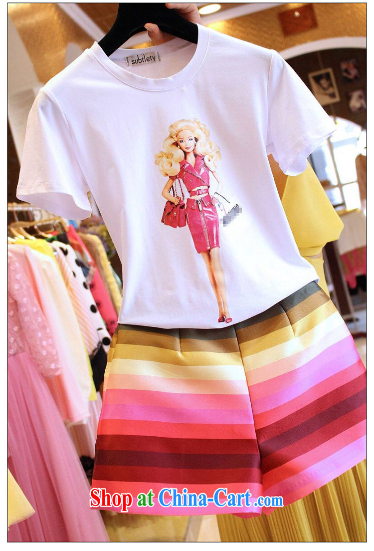 Purple long-sun Korean summer new, two-piece and indeed increase, female fat mm cartoon short-sleeved T shirt T-shirt + Rainbow striped short pants 7249 #5 XL 180 - 200 Jack left and right pictures, price, brand platters! Elections are good character, the national distribution, so why buy now enjoy more preferential! Health